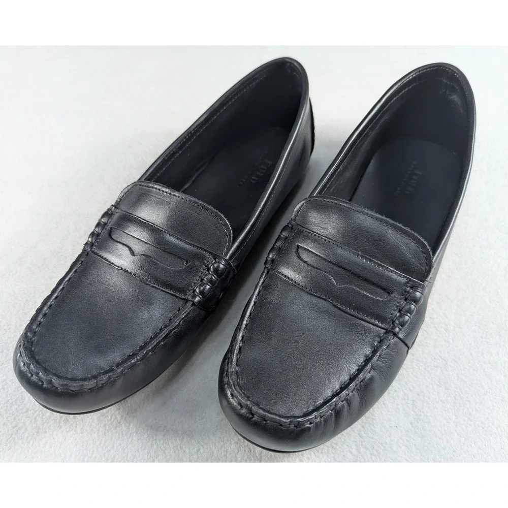 Polo Ralph Lauren Telly Boys Black Leather Penny Loafers Shoes 6 990074J